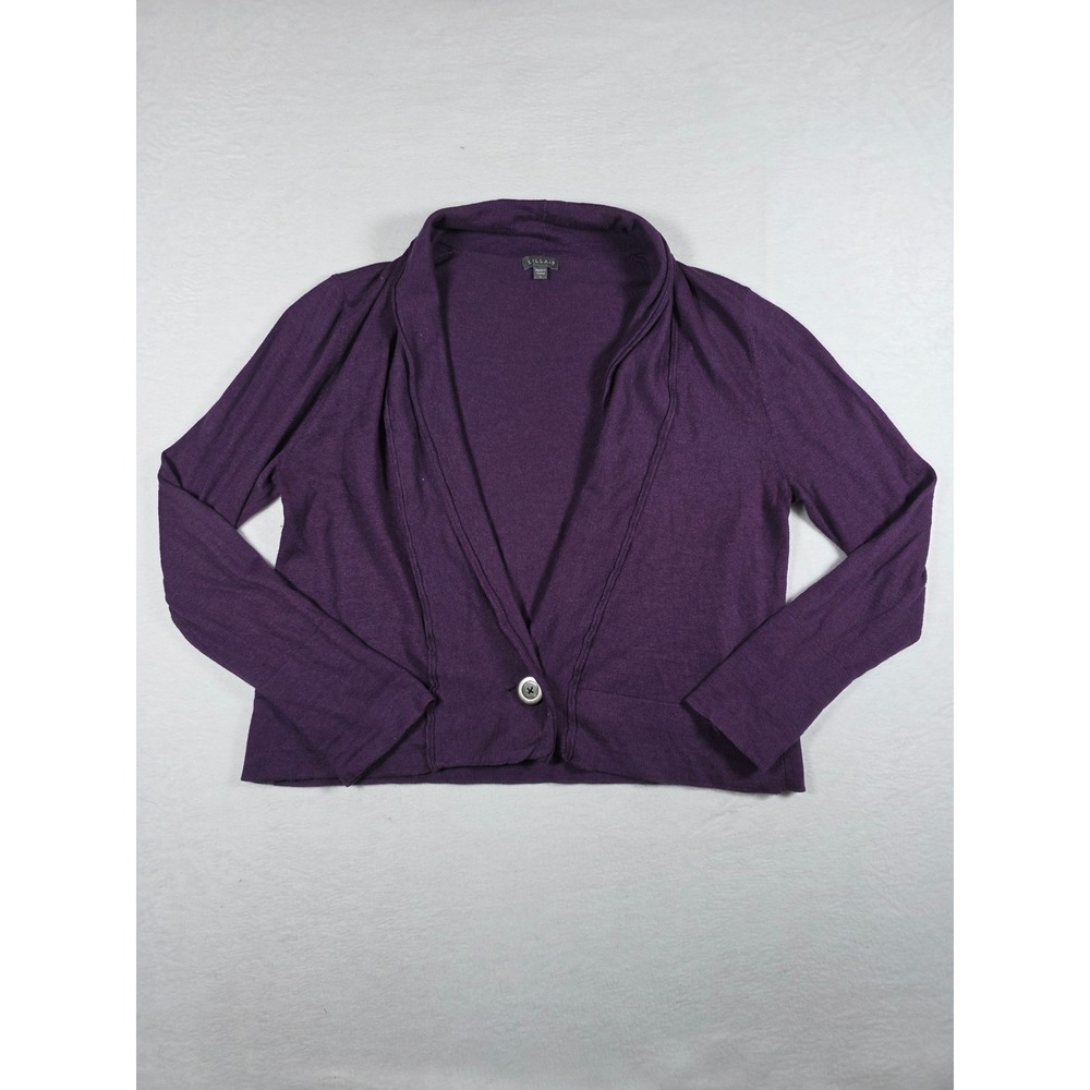 Lilla P Purple Cardigan Sweater Shawl Collar Cashmere Blend Large Knit